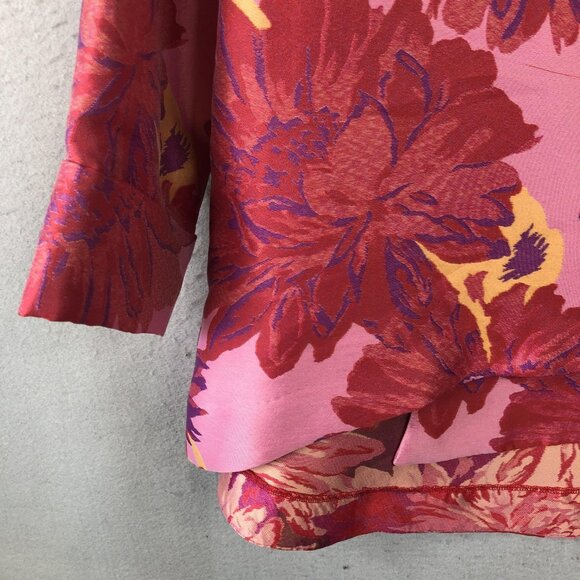 IC by Connie K Jacket Womens Medium Pink Red Floral Asymmetrical Mandarin Collar - Picture 10 of 14